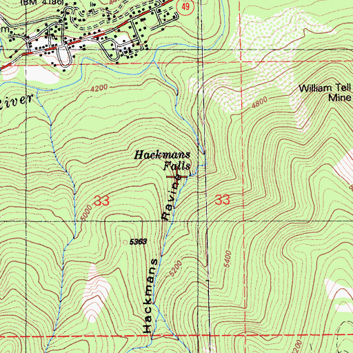 Topographic Map of Hackmans Falls, CA