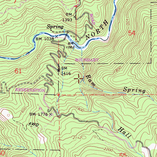 Topographic Map of Hall Creek, CA