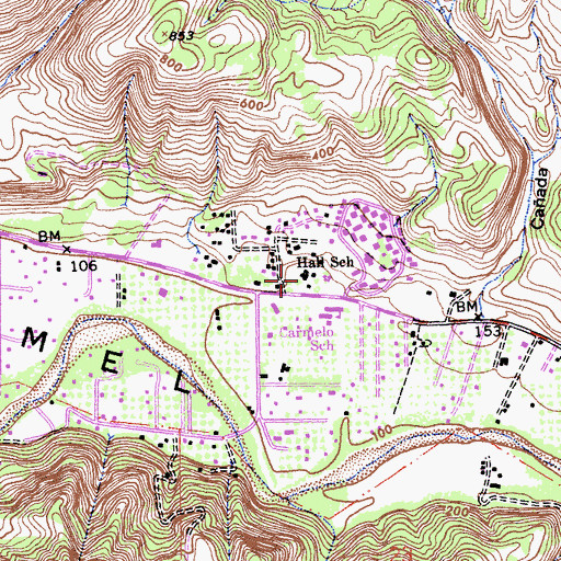 Topographic Map of Hall School, CA