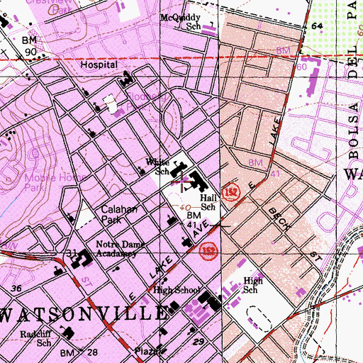Topographic Map of E A Hall Middle School, CA