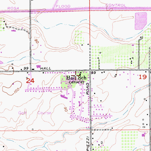 Topographic Map of Hall School, CA