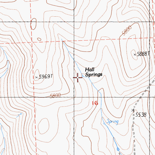 Topographic Map of Hall Springs, CA