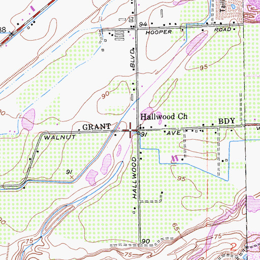 Topographic Map of Hallwood Church, CA