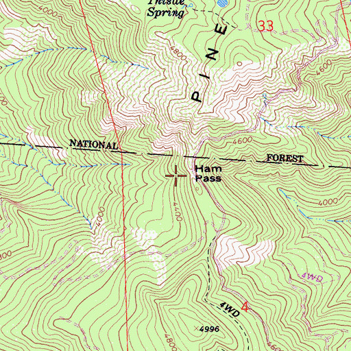 Topographic Map of Ham Pass, CA