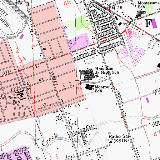 Topographic Map of Hamilton Middle School, CA