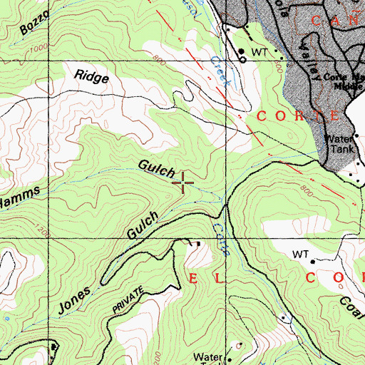 Topographic Map of Hamms Gulch, CA