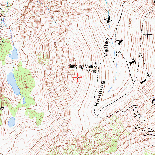 Topographic Map of Hanging Valley Mine, CA