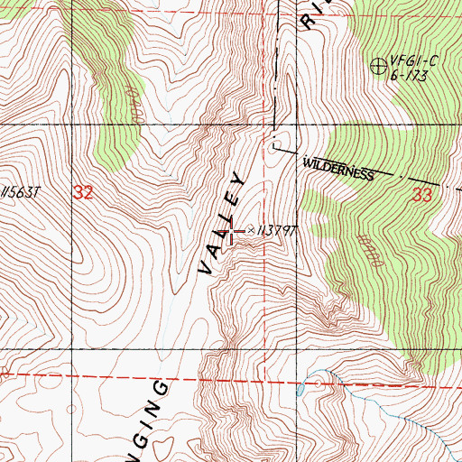 Topographic Map of Hanging Valley Ridge, CA