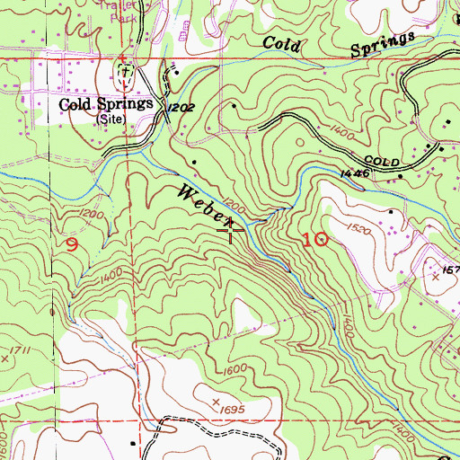 Topographic Map of Hangtown Creek, CA