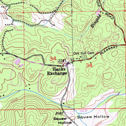 Topographic Map of Hanks Exchange, CA