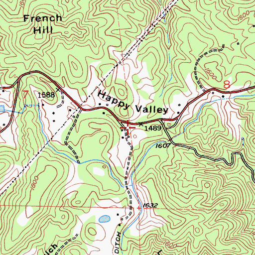 Topographic Map of Happy Valley, CA
