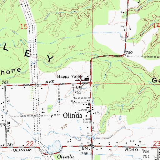 Topographic Map of Happy Valley Elementary School, CA