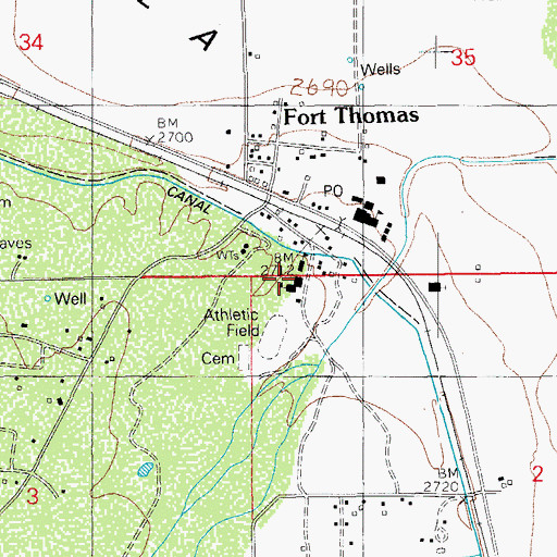 Topographic Map of Fort Thomas Elementary School, AZ