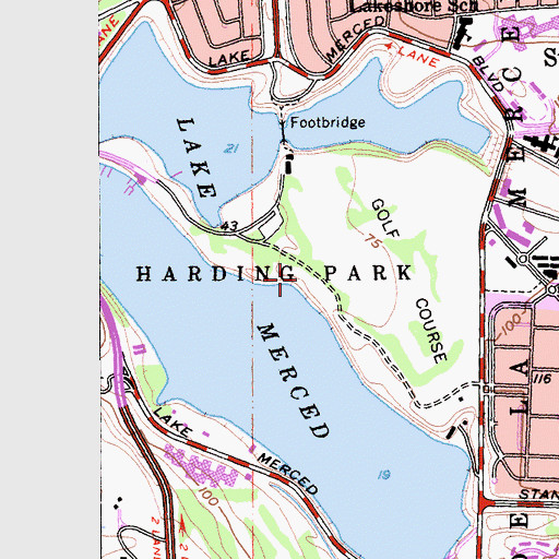 Topographic Map of Harding Park, CA