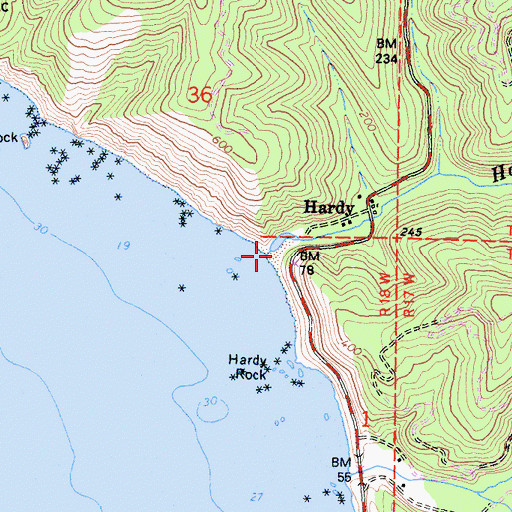 Topographic Map of Hardy Creek, CA