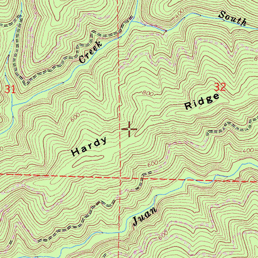 Topographic Map of Hardy Ridge, CA
