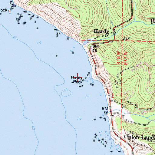 Topographic Map of Hardy Rock, CA