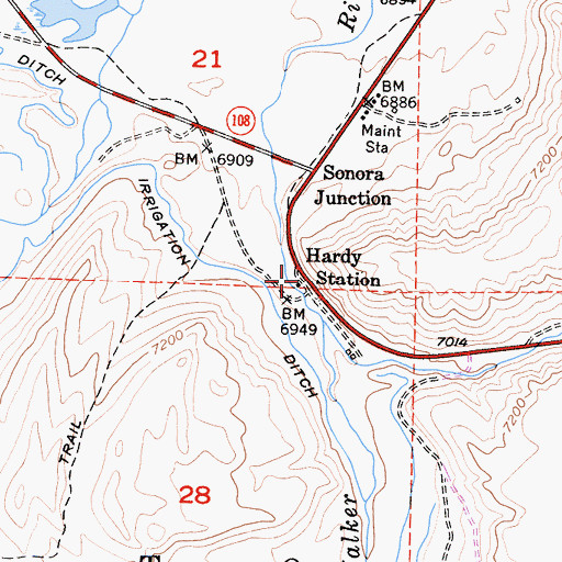 Topographic Map of Hardy Station, CA