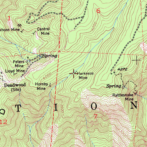 Topographic Map of Harkness Mine, CA
