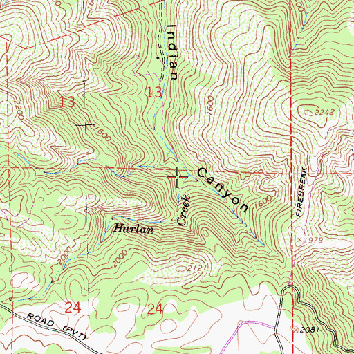 Topographic Map of Harlan Creek, CA