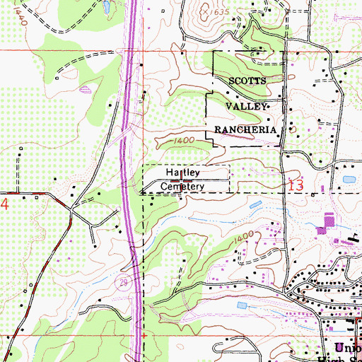 Topographic Map of Hartley Cemetery, CA