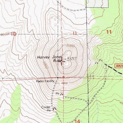 Topographic Map of Harvey Jones Butte, CA