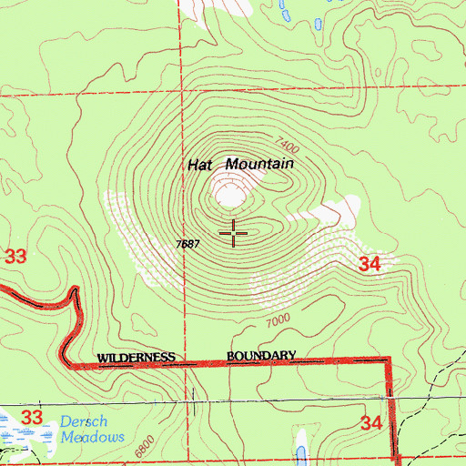 Topographic Map of Hat Mountain, CA