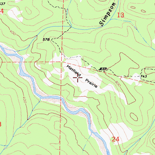 Topographic Map of Hatfield Prairie, CA