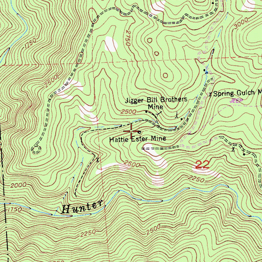 Topographic Map of Hattie Ester Mine, CA