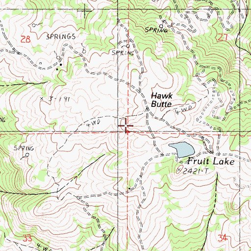 Topographic Map of Hawk Butte, CA