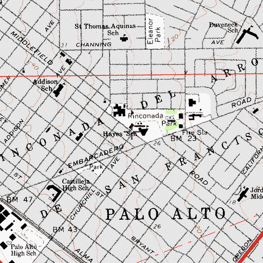 Topographic Map of Walter Hayes Elementary School, CA