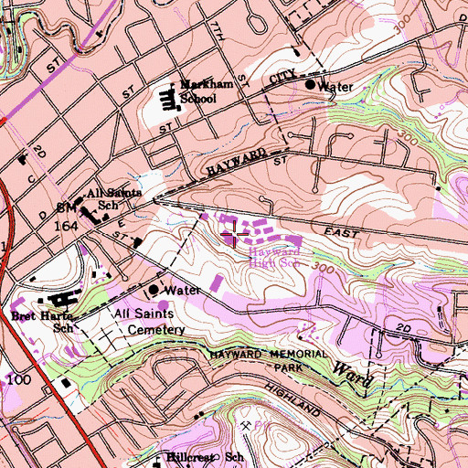 Topographic Map of Hayward High School, CA