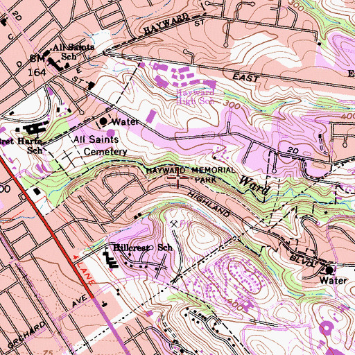 Topographic Map of Hayward Memorial Park, CA