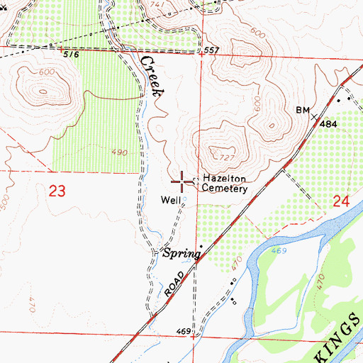 Topographic Map of Hazelton Cemetery, CA