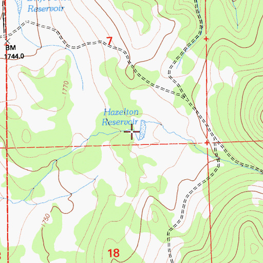 Topographic Map of Hazelton Reservoir, CA