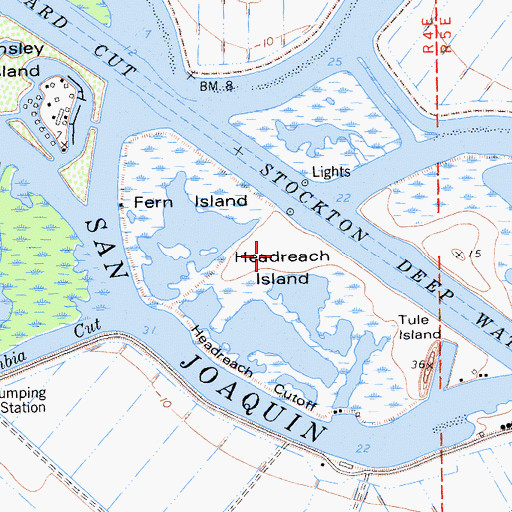 Topographic Map of Headreach Island, CA