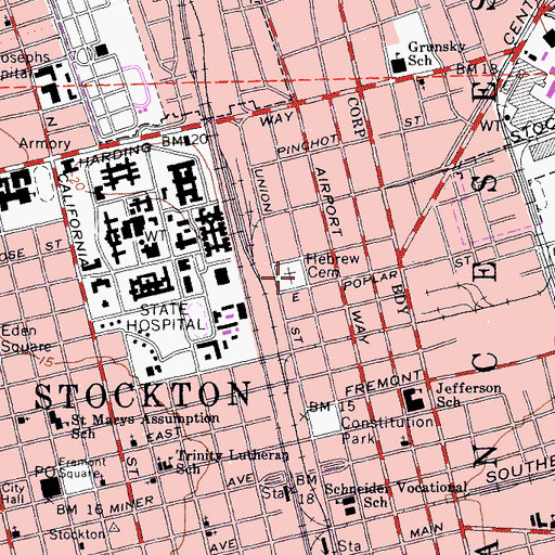 Topographic Map of Hebrew Cemetery, CA