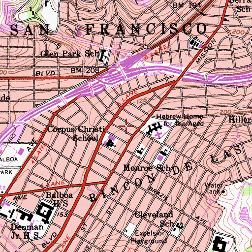 Topographic Map of Hebrew Home for the Aged, CA