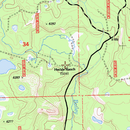 Topographic Map of Heckle Ranch, CA