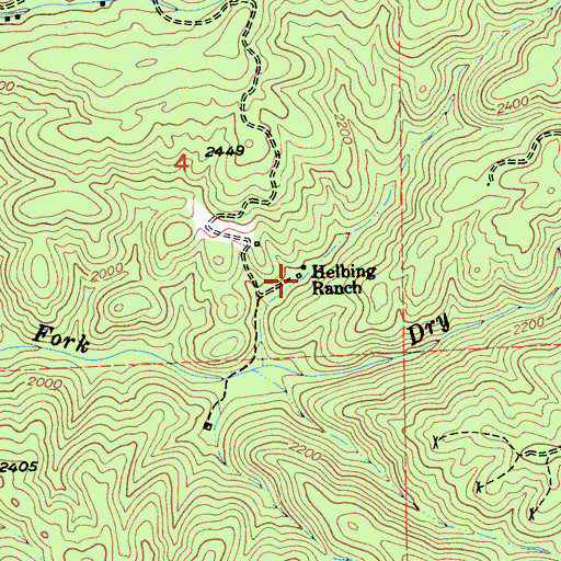 Topographic Map of Helbing Ranch, CA