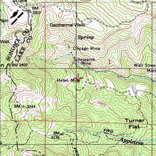Topographic Map of Helen Mine, CA