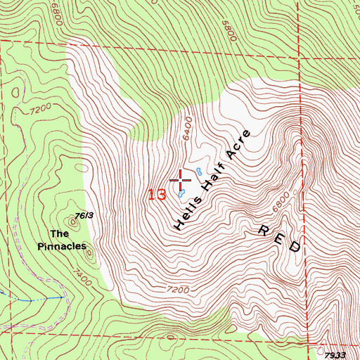 Topographic Map of Hells Half Acre, CA