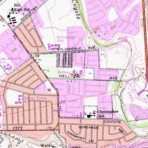 Topographic Map of G W Hellyer Elementary School, CA