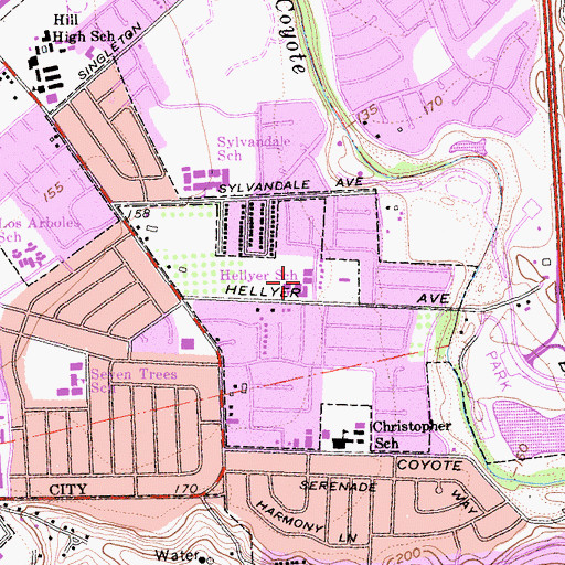 Topographic Map of G W Hellyer Elementary School, CA
