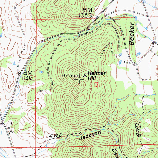 Topographic Map of Helmer Hill, CA