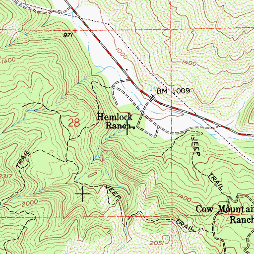 Topographic Map of Hemlock Ranch, CA