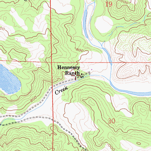 Topographic Map of Hennesey Ranch, CA