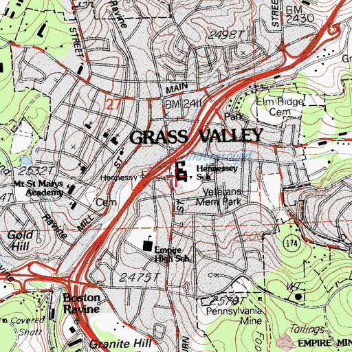 Topographic Map of Hennessy Elementary School, CA