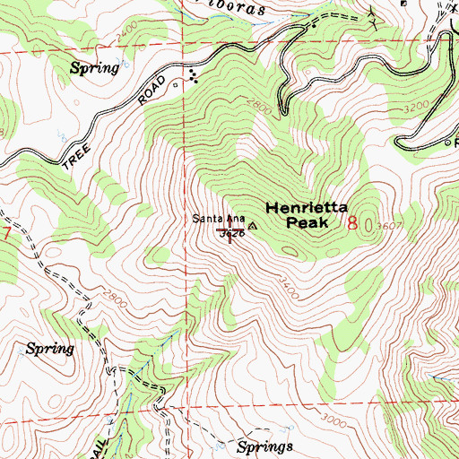 Topographic Map of Henrietta Peak, CA