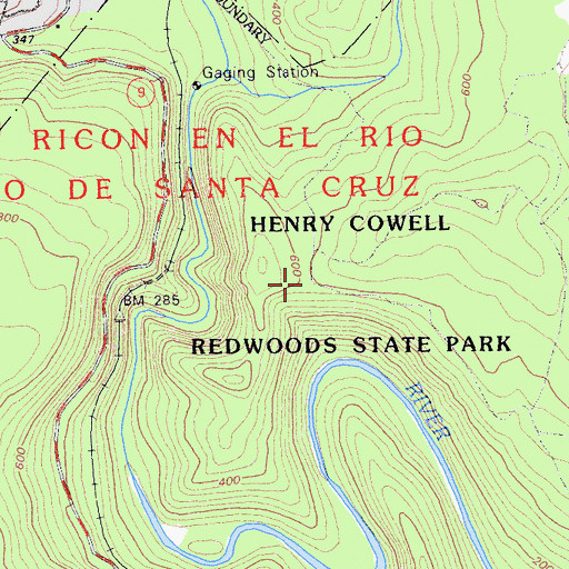 Topographic Map of Henry Cowell Redwoods State Park, CA